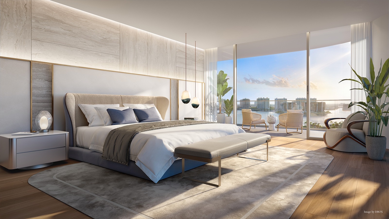 Bedroom with city views